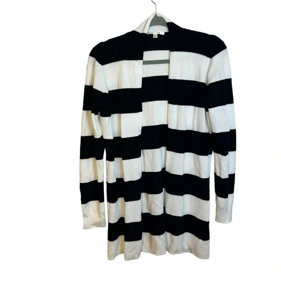 Cyrus Black & White Striped Waffle Knit Cardigan - Picture 1 of 4